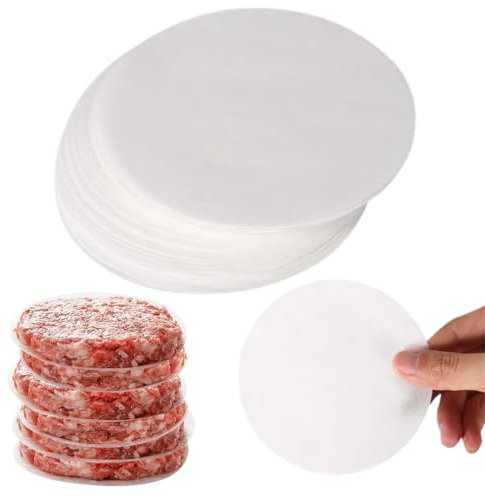 500 Pièces Teak Haché, Papier Sulfurisé, Round Feuilles Papier Antiadhésive 9cm Burger Papier Cuisson, Papier Steak Haché Rond, Disques de Papier Cuisson pour Steaks Hachés