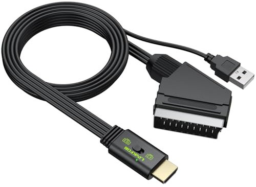 LiNKFOR Convertitore da SCART a HDMI Conversione 16:9/4:3, Adattatore scart-HDMI 1080P Cavo Hdmi Adapter Audio Video Composito CVBS Supporta PAL/NTSC per HDTV DVD VCR Player