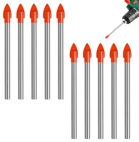 Juego de 10 brocas para azulejos, cristal, azulejos, 6 mm, cabeza excéntrica, para pisos, adecuado para azulejos, vidrio, aluminio, cerámica, ladrillo, porcelana, espejo, plástico y madera