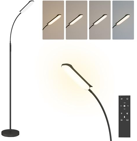 HOMCOM LED Floor Lamp Remote & Touch Control Stepless Dimmable Black | Standing Lamp, Colours Temperature & Brightness, 360° Adjustable Gooseneck, 1 Hour Timer, Memory Function, Living Room