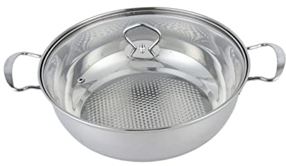 FUNOMOCYA Olla Shabu Shabu de Acero Inoxidable 26cm, Fondo Plano para Cocina de Inducción, Gran Capacidad, Tapa de Vidrio, para Sopa y Reuniones