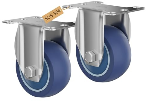 TESUMI 3 Inch Stainless Steel Caster Wheels Maintenance-Free SUS 304 Washable Heavy Duty Casters Anti-Corrosion Waterproof Rigid Caster Wheels for Restaurants, Labs, Hospitals-2 Packs