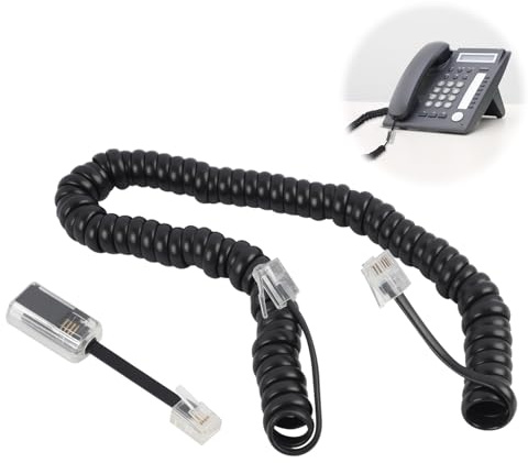 Cable Telefónico RJ9 4P4C de 3 Metros con Desenredador Giratorio 360°, Negro - Cable Espiral para Teléfono Fijo, Compatible Universalmente con Todos los Teléfonos con Interfaz RJ9 para Hogar y Oficina