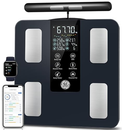 GE Scale for Body Weight and Fat, Digital 8-Electrode Smart Bathroom Scale 27 Measurements for BMI Muscle Mass Body Composition Analyzer Bluetooth Accurate Weighing Machine, 180kg/400 Pounds Capacity