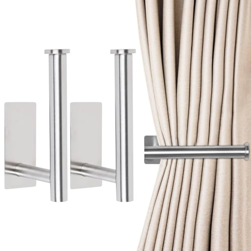 YUFFQOPC 2Pcs Adhesive Curtain Holdbacks, L Shaped Self Adhesive Curtain Tie Backs No Drill Tie Backs for Curtains Fixing or Hanging Items(Silver)