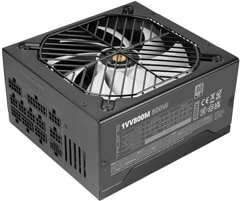 Tacens VALEO V 800M, ATX 3.1 Nätaggregat 800W, 10 Års Garanti, 80Plus Silver, AI2-RPM FDB 140mm Fläkt, Japanska Kondensatorer 105°C, Modulär Kabeldragning, PCIe 5.1 och 12V 2x6, Svart