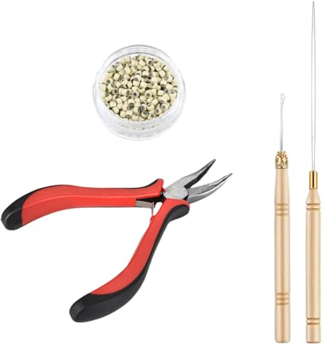 1 Set extension capelli extension microringlli estensione dei capelli, con 1 Pinza, 1 gancio, 1 uncino per anelli und 200 Pezzi Micro Anelli per Extension Set di Strumenti di Estensione dei Capelli