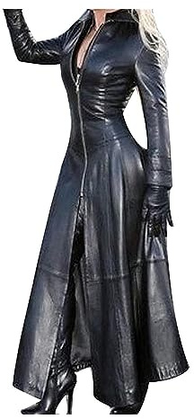 Dam Kostym Krage Enfärgad Knapp Fuskläder Enfärgad Lång Tunn Långärmad Trenchcoat Faux Läder PVC Läder Matrisrock Sexig Fullängd Dam Svart Lång Läderrock Damläderjacka
