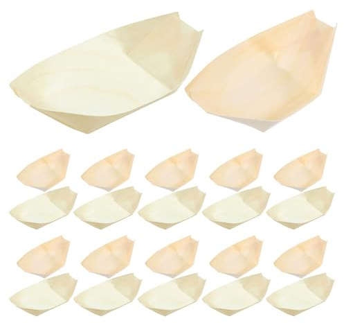 Mikinona 200 Pezzi Barchette in Legno per Snack Piatti Usa e Getta per Sushi Taco e Dessert Vassoi Portata Ecologici per Catering e Feste Resistente e Naturale