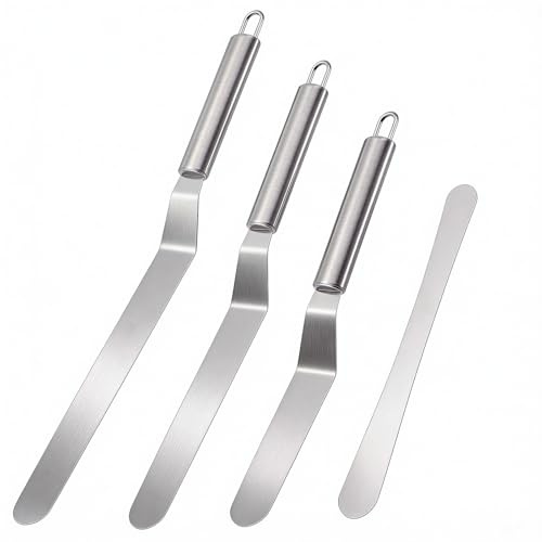 Oderra Espátulas de Repostería en Acero Inoxidable – Set de 4 Espátulas Cuchara Profesionales para Tartas, Pasteles, Cupcakes y Masa – Utensilios de Cocina y Accesorios de Repostería