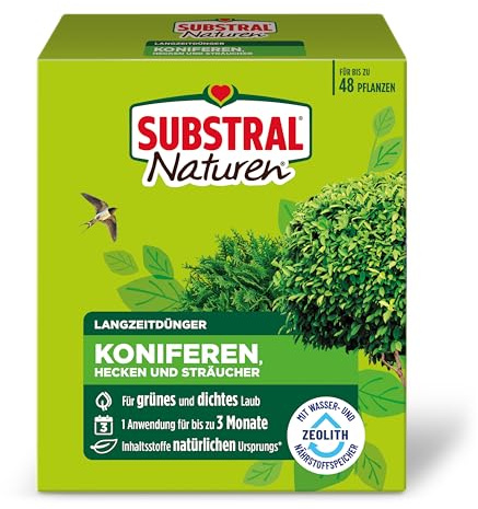 Substral Naturen Langzeitdünger Koniferen, Hecken & Sträucher 1,2kg Zeolith | Schonende Wirkung bis zu 3 Monate | Für Nadelgehölze Hecken und Sträucher | Fördert Bodenfruchtbarkeit