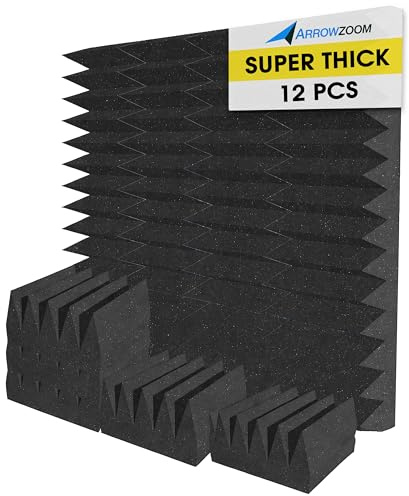 Arrowzoom 12 Panneaux Acoustiques Mousse 25x25x10cm Noir | Mousse acoustique haute densite pour reduction echo, absorption sonore, studio, gaming et home office