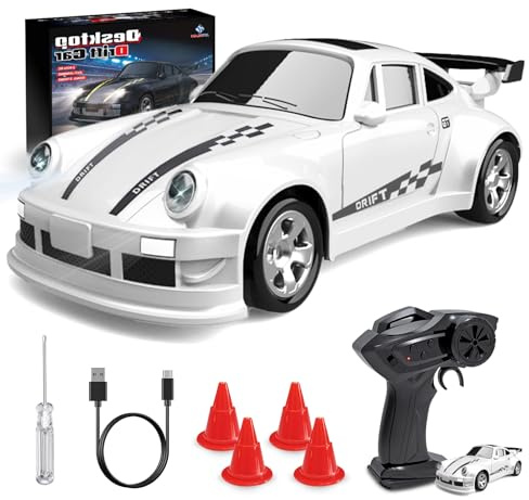 JONRRYIN Coche teledirigido Drift Car, 1:64 Mini Drift Auto teledirigido, 4WD Coche RC Drift de Mesa, Coche teledirigido con luces LED, mando a distancia de 2,4 GHz, 15 km/h, coche de juguete para