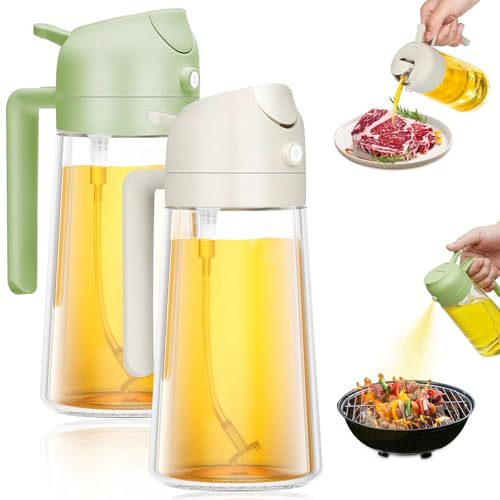 mauepersu Spray Huile Cuisine 2-en-1 Vaporisateur 470ml,lot de 2,Blanc+Vert | Pulvérisateur Huile,En Verre, Pour Ninja Air Fryer, Cuisine, Griller et Salade