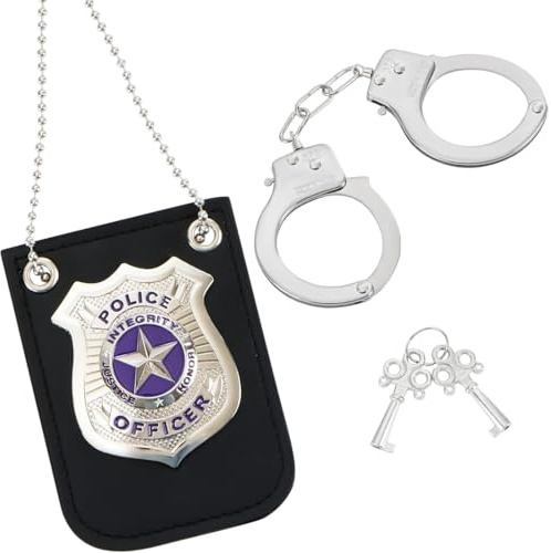 FHRYNA 2 pièces Menottes Enfant, Jouet de Jeu Rôle Policier, Police Costume Accessoires, Police Equipement Accessoires Enfant, Policier Badge Menottes en Métal, pour Fête Halloween Cosplay Jeux