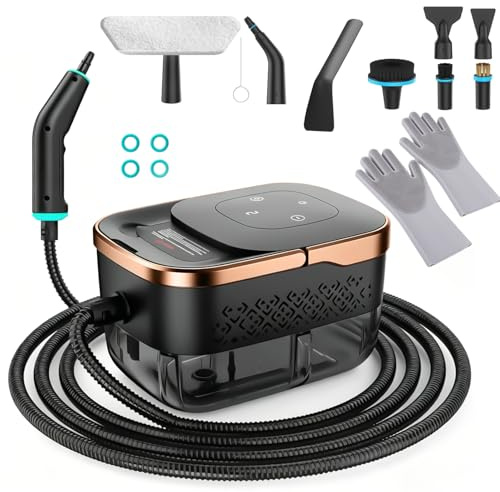 Dampfreiniger Handgerät, 2500W Handdampfreiniger, 8 Düsen, 6 Dampfstufen, 1250 ML Tank, 105℃ Hochtemperatur, 4 BAR Hochdruck, 15S Heizzeit, Tragbarer Dampfreiniger für Auto Küche Bad Polster BBQ
