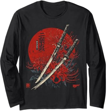 Ragno Rosso Giglio Fiore Katana Spada Anime Giapponese Otaku Maglia a Manica