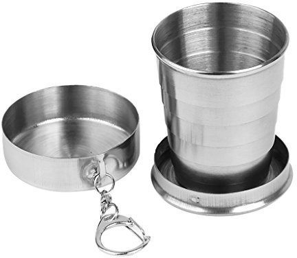 Générique Gobelet pliable en acier inoxydable avec mousqueton pour voyage, camping, randonnée - À placer sur votre ceinture, sac à dos ou veste