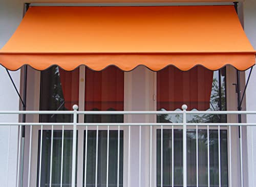 ANGERER Klemmmarkise Exklusiv orange, 200 cm | Markise für Sonnenschutz, Montage ohne Bohren, ideale Balkonmarkise für Mietwohnungen, Made in Germany, waschbarer Stoff