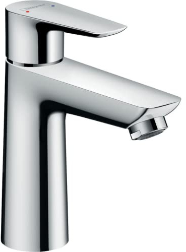 hansgrohe Waschtischarmatur Talis E, Wasserhahn Bad mit Auslauf Höhe 110 mm, mit Zugstange, Badarmatur wassersparend, Chrom