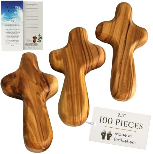 Holy Land Market Olive Wood Pocket Cross 2.5 in, Small Wooden Cross, 100