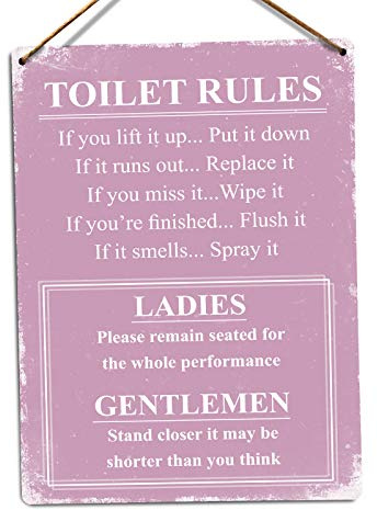 Toilet Rules - Pink – Medium Twine | Printed Metal Wall Sign Plaque