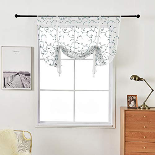 SIMPVALE - Tenda a pacchetto con 1 pannello, con foglie ricamate, per soggiorno, cucina, bagno, 80 x 120 cm, colore: Blu