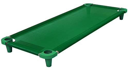 Acrimet Lit de Sieste pour Enfants, lit Portable pour Tout-Petit, empilable, 52 Pouces de Long (Tubes en Acier Inoxydable) (Tissu en Maille Respirante Vert - Pieds Vert) (1 Pack)