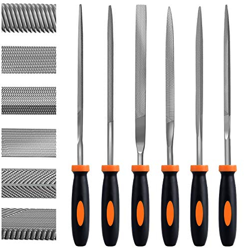 Preciva Needle File Set, 6Pcs Mini FileSet, Carbon Steel Needle Files Including Flat, Pointed, Half-Round, Square, Round, Triangle, Suitable for Metal, Wood,Glass,.etc.(6Pcs)