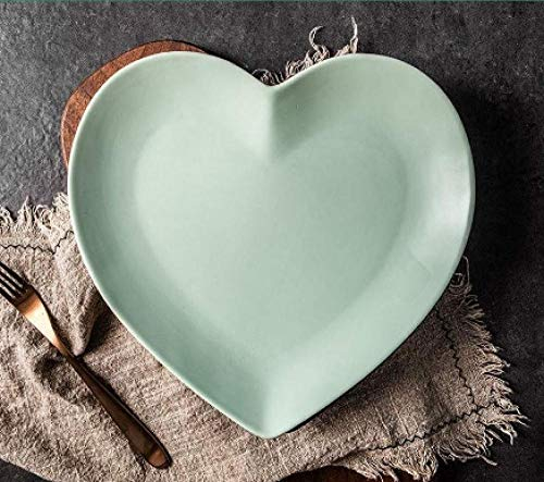 Plato de carne nórdico de cerámica en forma de corazón, plato de postre, plato de desayuno-Verde menta mate_El 19 * 18 * 2cm