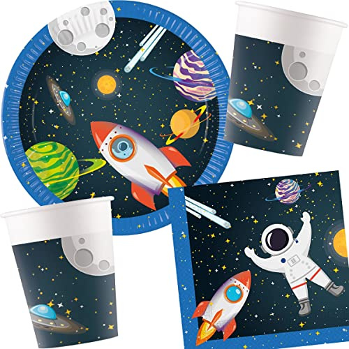 37-tlg Partyset * SPACE ROCKET * für Kindergeburtstag mit Teller + Becher + Servietten + Deko | Astronaut Weltraum Rakete Kinder Geburtstag Mottoparty