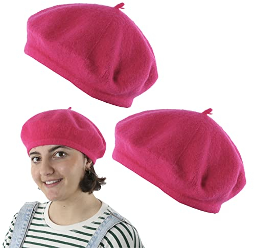 I LOVE FANCY DRESS Schwarze Baskenmütze für Erwachsene, Wollmischung, französischer Stil, traditioneller Look, Frankreich-Mütze, modisches Accessoire, rose, Pack of 2