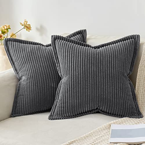 MIULEE Kordsamt Kissenbezug Weiche Kissenhülle Dekorative Sofakissen Quadratische Dekokissen Moderne Zierkissenbezug Gestreifte Kissenbezüge für Wohnzimmer Schlafzimmer 2 Stück 40x40 cm, Dunkelgrau