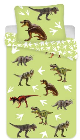Bettwäsche Dinosaurier, 100 % Baumwolle, Bettbezug 140 x 200 cm + Kissenbezug 63 x 63 cm, T-Rex