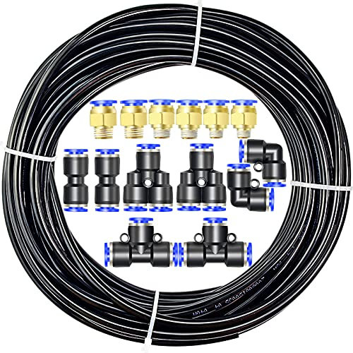 ERGAOBOY Black 10M Polyurethane PU Air Hose Pipe Tube Kit,12mm OD x 8mm ID with Pneumatic Connector Kits