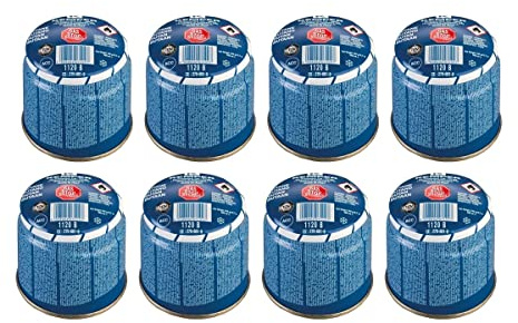KEMPER - Set di 8 cartucce di gas 190 g - Modello 200 - Butano universale con sistema di sicurezza STOP GAS per fornelli, lampada da campeggio e lampada a saldatura