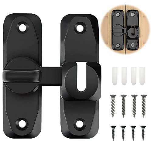 Esteopt Serratura per porta scorrevole, serratura con viti, serratura scorrevole a 90 gradi in acciaio inox per porte scorrevoli/bagno/giardino/finestre/esterni, Nero