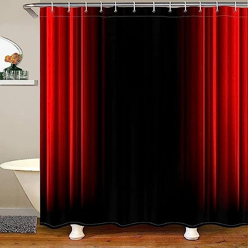 Latwerio 3D Duschvorhang 180x180 Rot Schwarz Duschvorhänge Antischimmel Wasserdicht Badevorhang Rot Schwarz Duschrollo für Badewanne Dusche Shower Curtains, 12 Duschvorhang Ringe