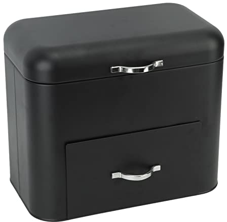 CHICIRIS Black Iron Bread Bin - 2 Shelves, Large Capacity Metal Bread Box, 11.8 x 7.1 x 10.2in for Bread, Bagels, Cookies