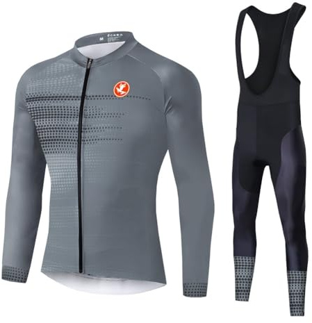 UGLY FROG Neueste Herren Winter Fahrradtrikot Set Pro T - Thermo Bib Fahrradhose Lang + Radtrikot Langarm - Warm Fleece Winddicht Reflektoren(Zwei Packungen)