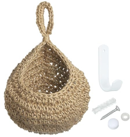 PATIKIL Hanging Fruit Baskets for Kitchen, Large Size Teardrop Home Decor Storage Hand-Woven Wall Hanging Basket for Garlic Potato Vegetable, Brown