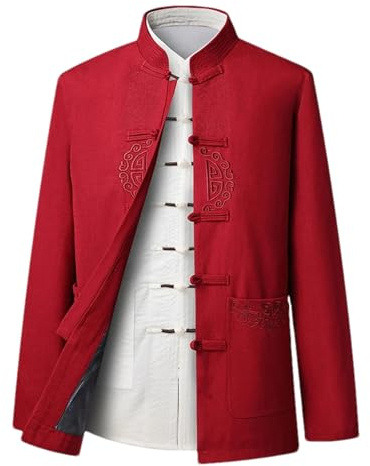 BoShiNuo Abito tradizionale cinese Tang Hanfu Kimono Giacca Uomo Cardigan Cheongsam Collo Casual Giacca Retro Bottone Top, M