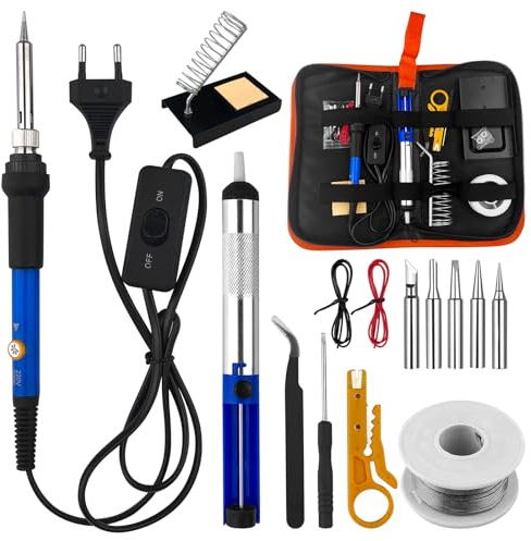 WinGluge Lötkolben Set, 60W Lötkolben mit Temperatur Einstellbar 200-450°C, mit Ein/Aus Schalter, 5 Lötspitzen, Lötset für Elektrische Arbeiten, für Elektrotechnik Reparaturen DIY Profi Hobbybastler