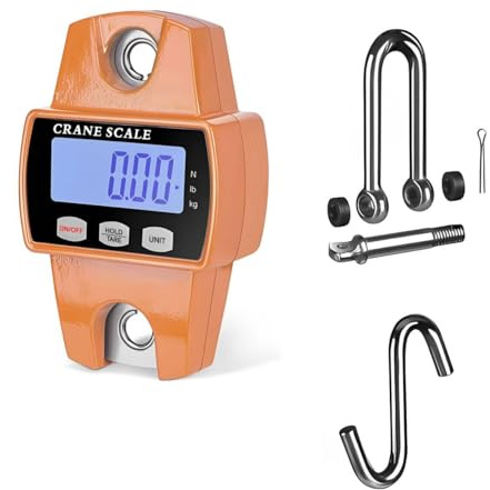 Qumox Balance Numérique Suspendue 300 kg – Mini Grue Portable avec Crochets, Écran LCD, Haute Précision, Balance de Pêche, Ferme, Chasse, Extérieur