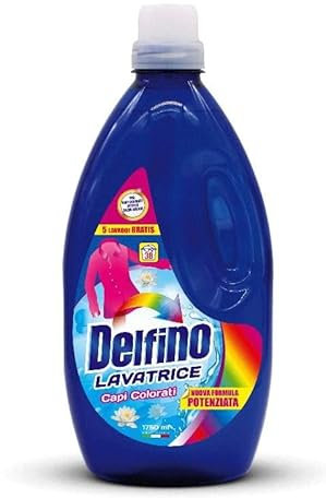 Detersivo Liquido per Lavatrice Delfino, Confezione da 6 Pezzi, 2440ml Ciascuno, Formato Convenienza XXL, Nuova Formula Potenziata (Capi Colorati)