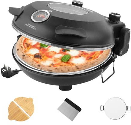 YIBAKE Forno Elettrico per Pizze, Pizza 4' Minuti, Φ 31cm Piastra Pietra Ceramica, Max 420℃ Forno Pizza con 5 livelli di cottura, inkl. Pala per Pizza, Raschietto e Ricette