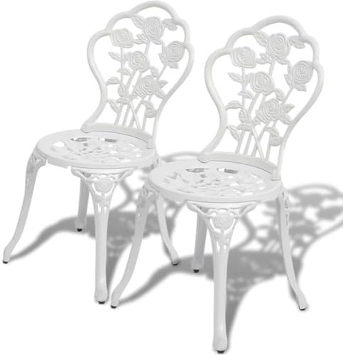 Wrobelax Bistrostühle 2 Stück Aluguss weiß Outdoor Stühle