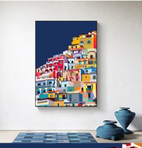 NXMYDBD Farbenfrohe Wandkunst, Leinwandgemälde, Architekturkunst, Amalfiküste, Poster, Dekoration, Reisender, Positano, Italien, Druck, Amalfiküste, 40 x 60 cm, ungerahmt