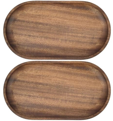 Lpitoy Lot De 2 Assiettes De Service en Bois, Assiettes Ovales en Bois, Plats De Service De Fruits, Assiette Décorative, Plateau À Dessert en Bois, Plateau De Service Alimentaire