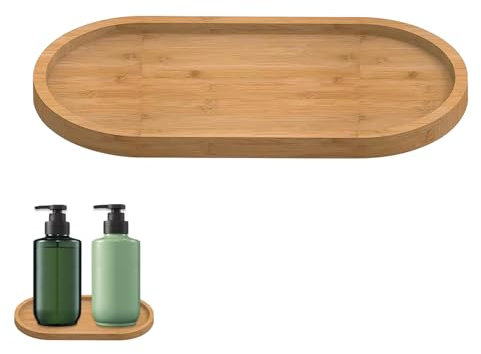 Makloee Bamboo Oval Soap Tray & Dispenser, Multi-Functional Countertop Organizer, Bathroom & Kitchen Holder, Jewelry Ring Dish, Tea & Fruit Snack Tray, Waterproof & Easy to Clean